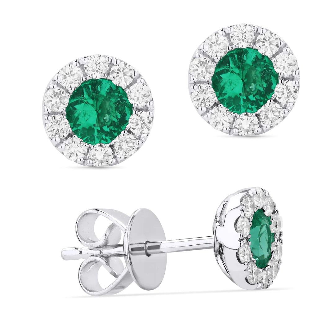 Emerald Studs with Diamond Halos