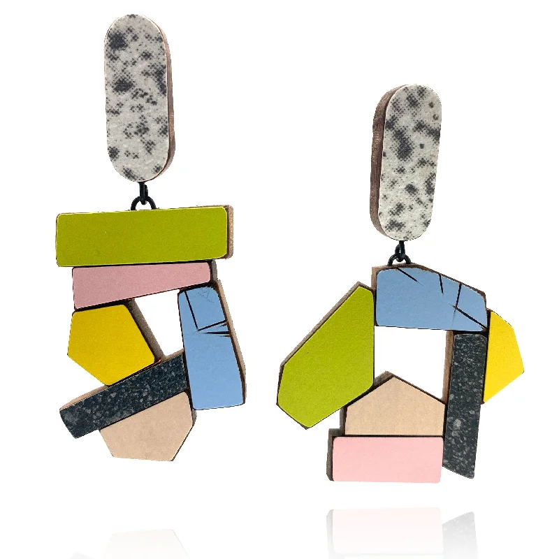 Geometric Earrings - Light Blue/Yellow/Pink/Green