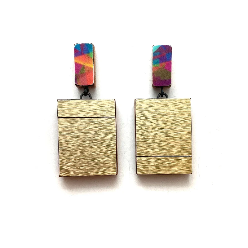 Geometric Gold Metallic and Rainbow Earrings