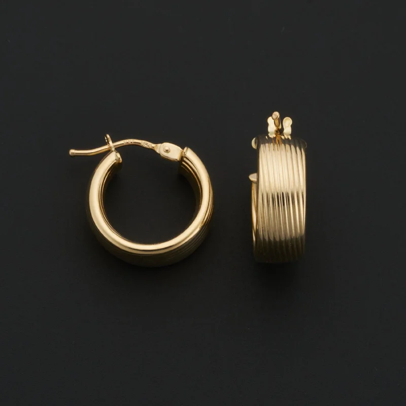 Gold Ribbed Wide Hoops