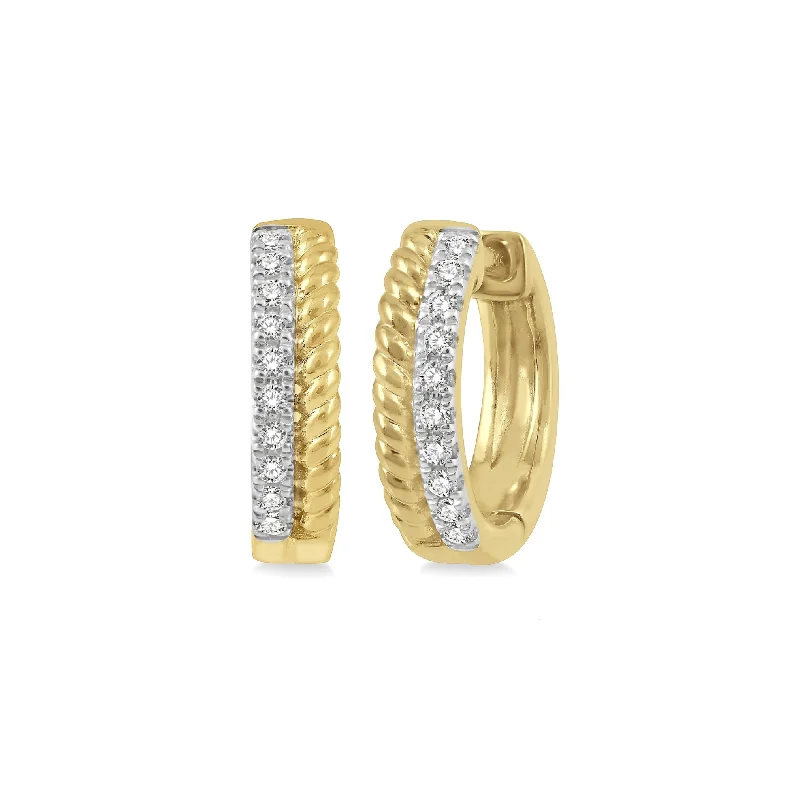 Gold Rope Twist Diamond Huggie Hoops