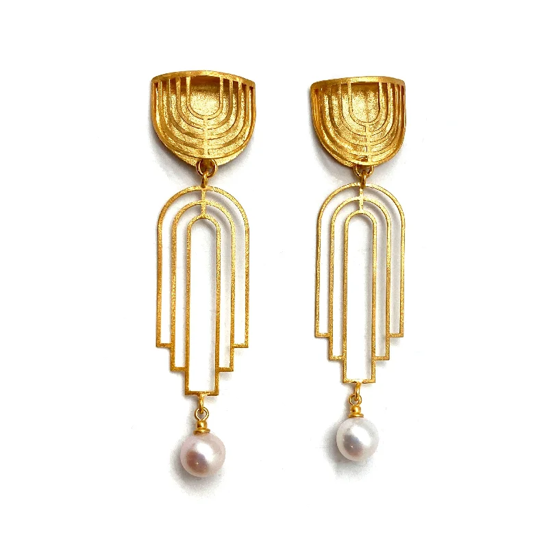 Gold Vermeil and Pearl Arch Earrings