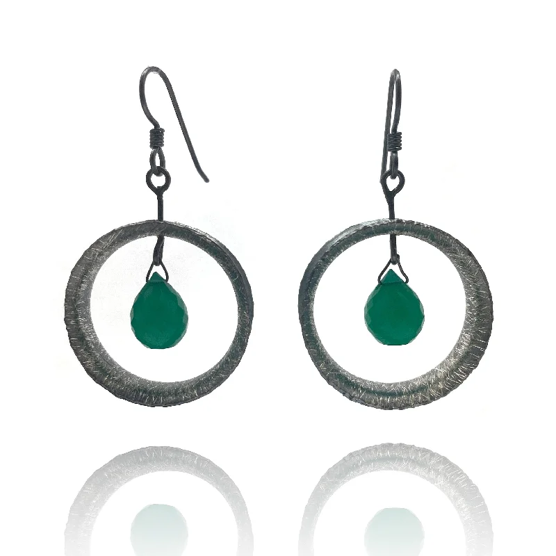 Green Onyx Circle Earrings