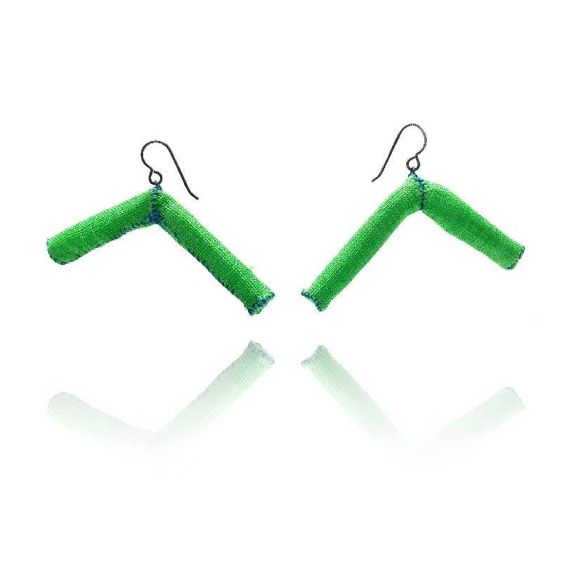 Green Triangular Fabric Tube Earrings