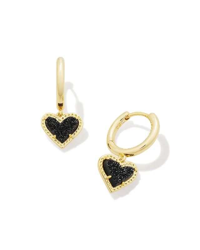 Kendra Scott Gold Black Drusy Ari Heart Huggies