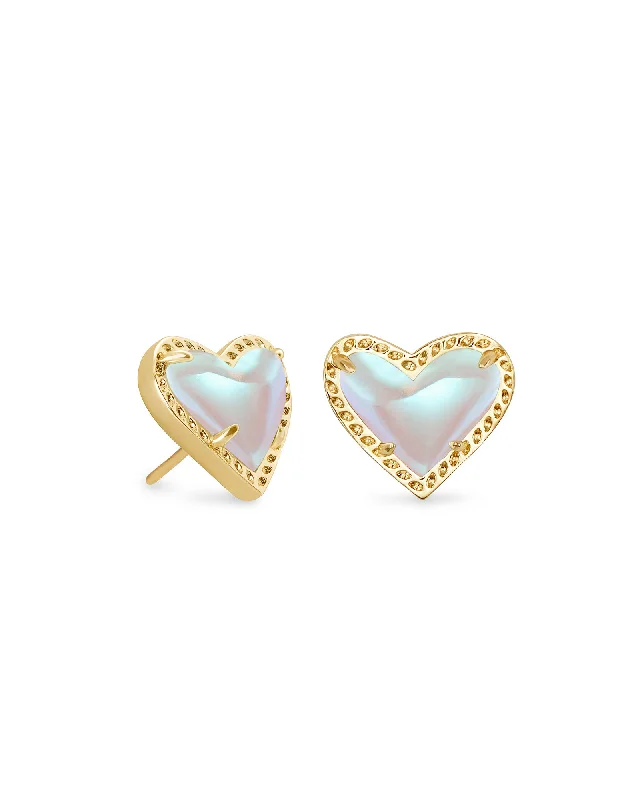 Kendra Scott Gold Dichroic Glass Ari Heart Studs