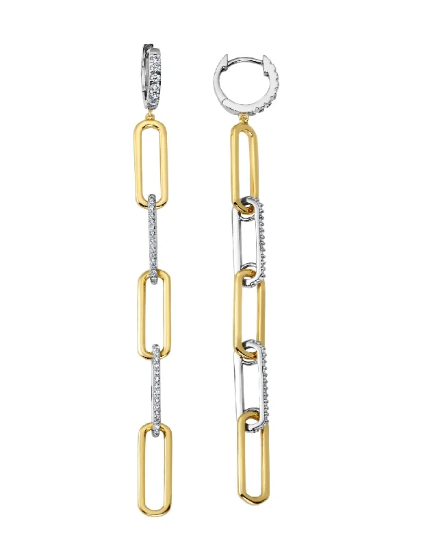 Two Tone Huggie Open Link Earrings Finished in Pure Platinum & 18kt Yellow Gold