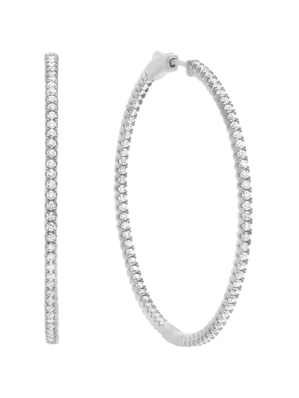 Medium Pave Hoop Earrings in Platinum