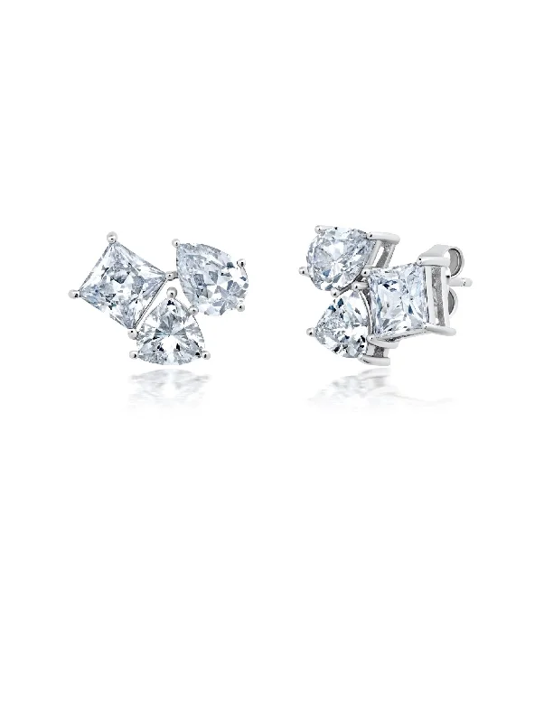 Multicut 3 Stone Post Earring