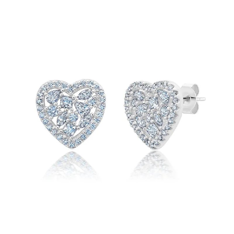 Multicut Pave Heart Shaped Earrings