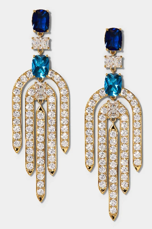 NORTHERN LIGHTS LARGE ORBITAL BLUE CZ CHANDELIER EARRINGS