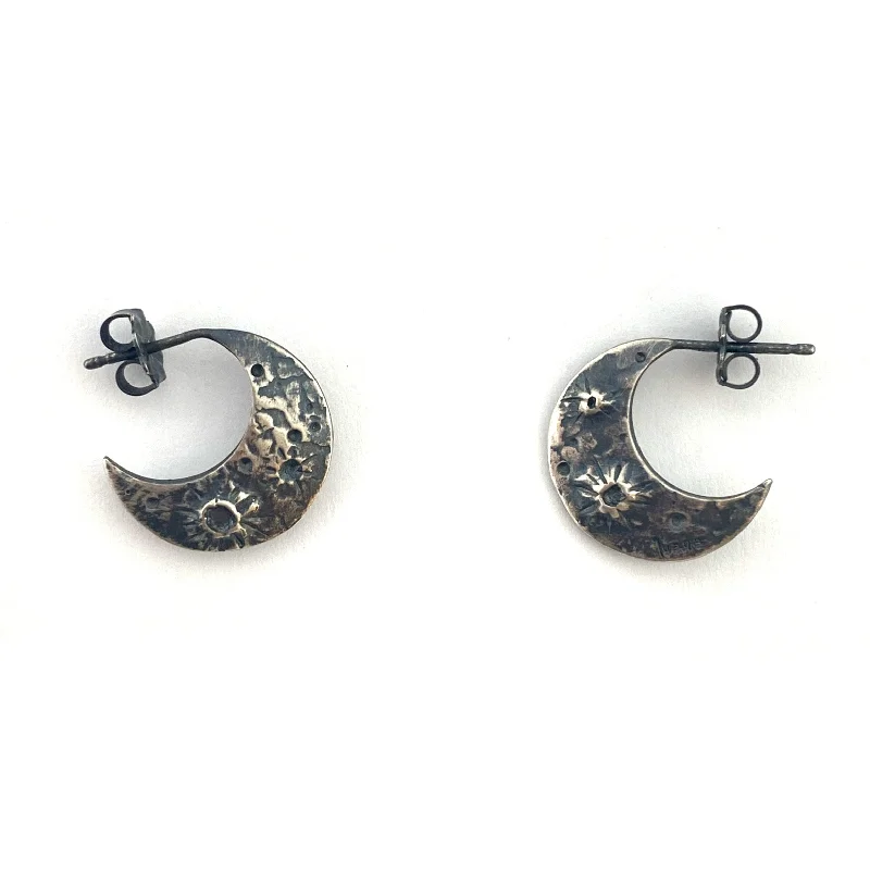 Oxidized Crescent Moon Hoops