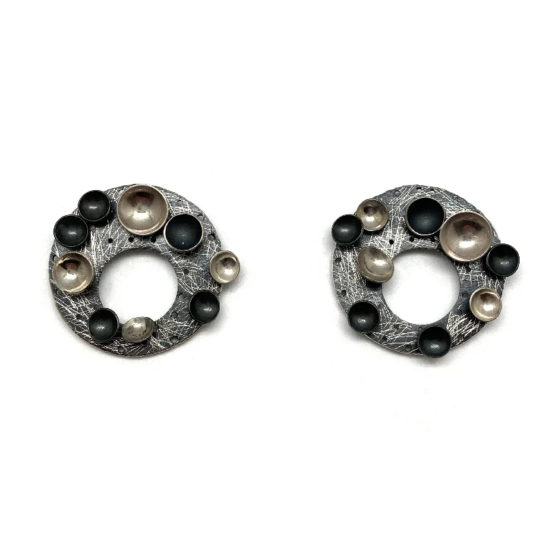 Oxidized Silver Disc Circle Earrings