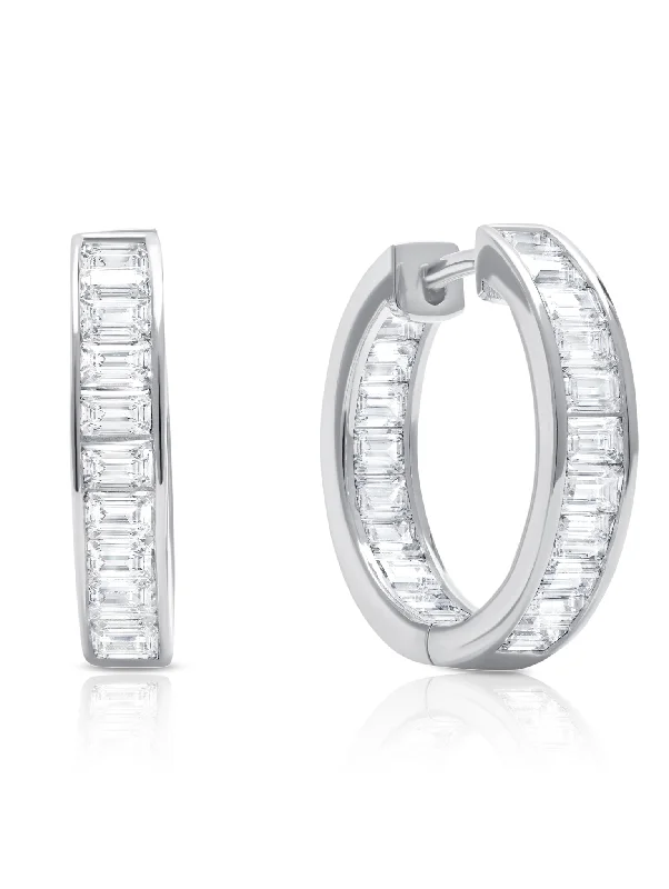 Baguette Hoop Earrings in Platinum