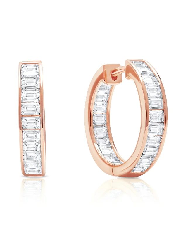 Parallel Baguette Hoops in Rose Gold