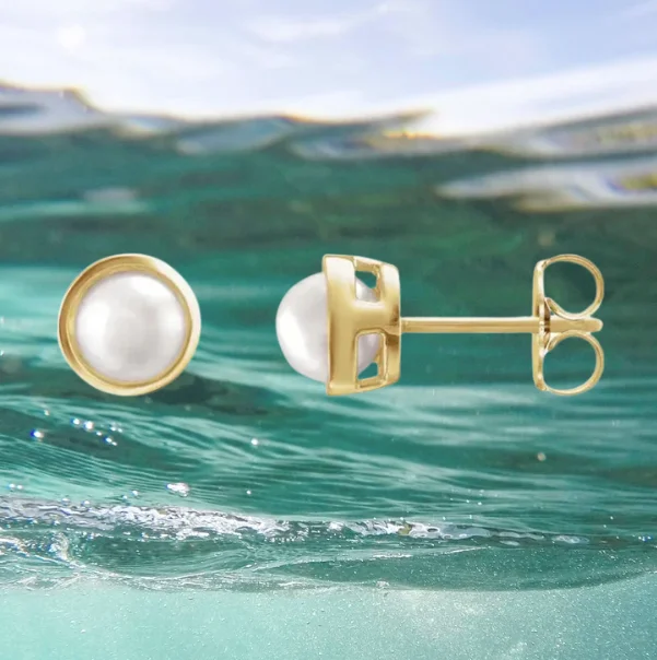 Bezel Pearl Studs