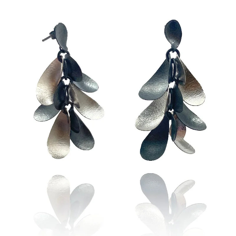 Petal Earrings - Bright & Oxidized Sterling Silver