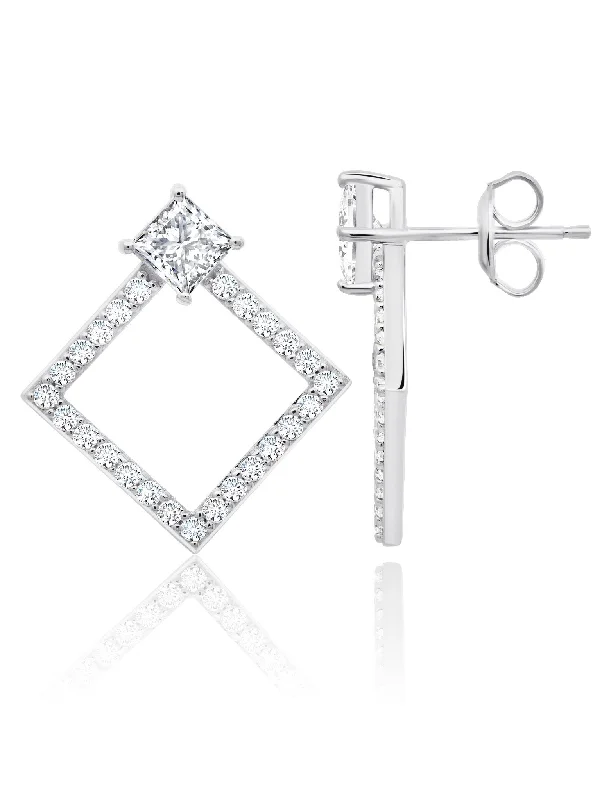 Pave Geometric Earrings in Platinum Sale