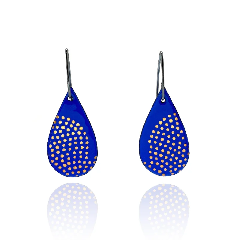 Bright Blue Tear Drop Enamel Earrings