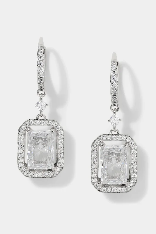 RADIANT EMERALD HALO CZ LEVERBACK EARRINGS