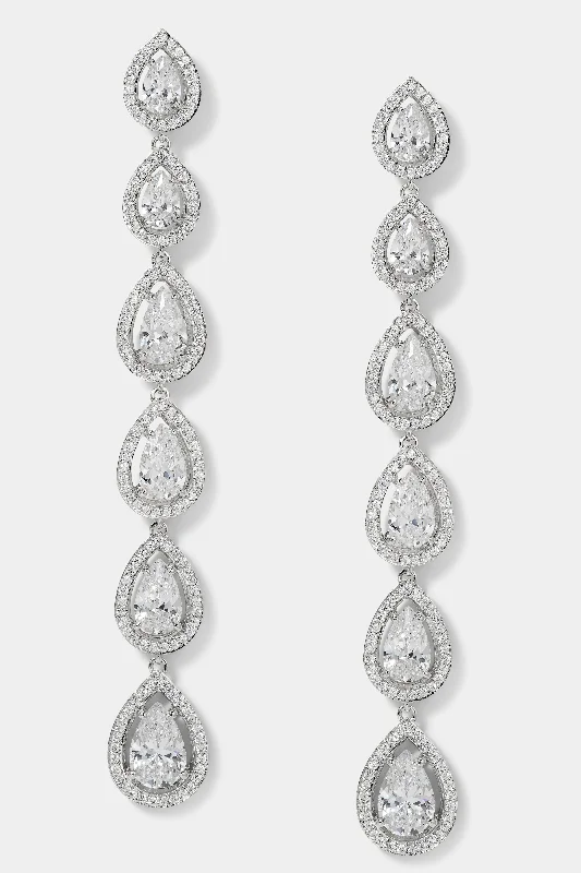 RADIANT LONG PEAR CZ LINEAR EARRINGS