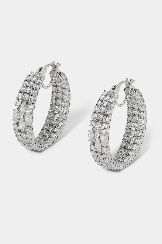 RARE JEWELS MULTI ROW CZ HOOP EARRINGS