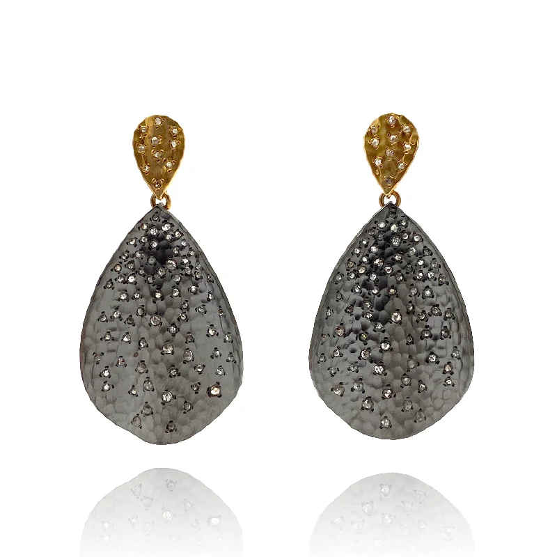 Raw Diamond Black Dangle Earrings