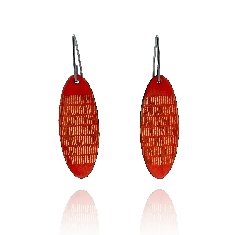 Red-Orange Enamel Earrings