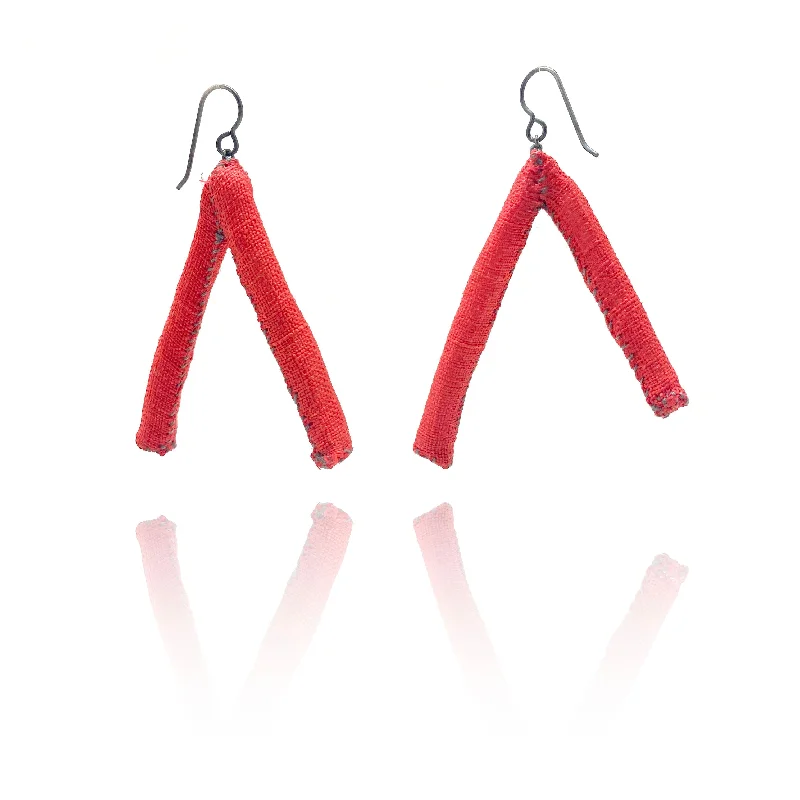 Red Triangular Fabric Tube Earrings