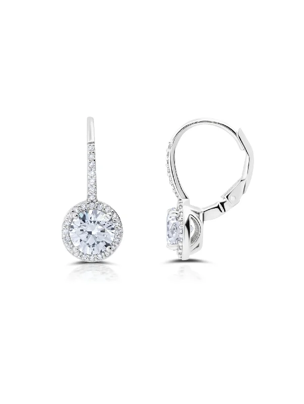 Round Cut Halo Leverback Earring Sale