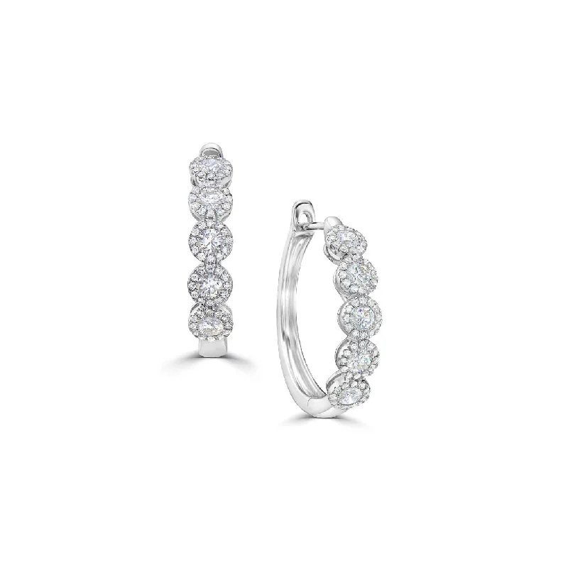 Round Diamond Halo Huggie Hoops