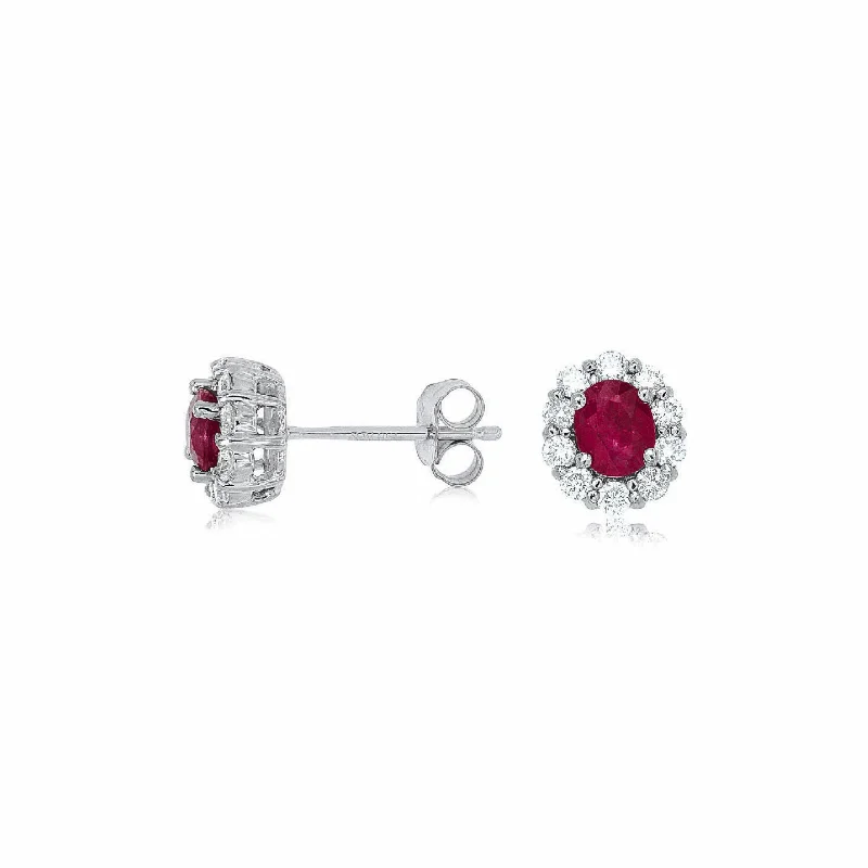 Ruby Studs with Diamond Halos