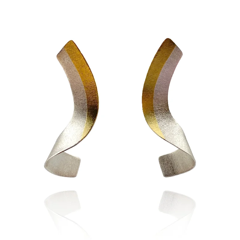 Silver and Gold Line Curl Earrings