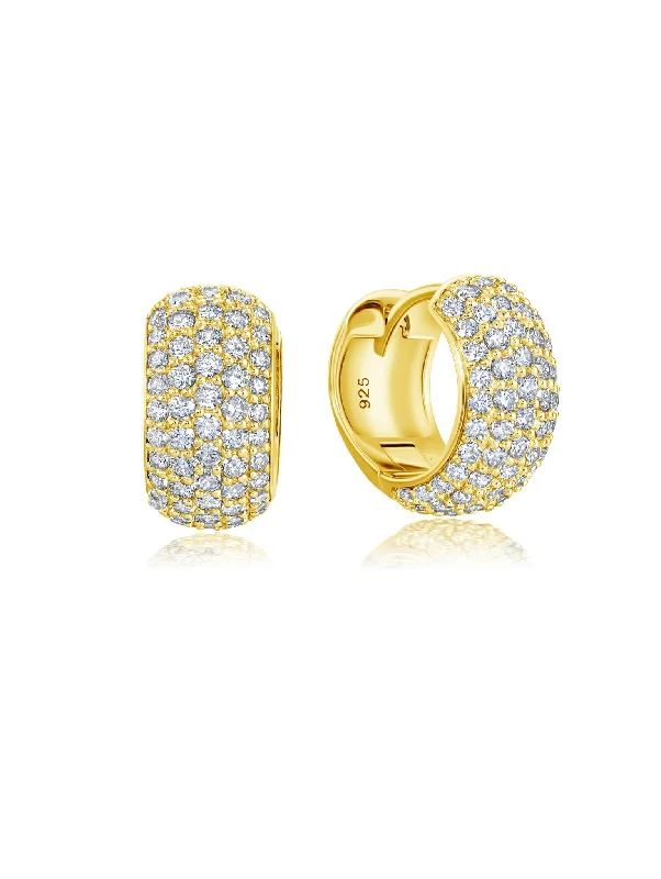 Small Pave Huggie Earrings in Gold