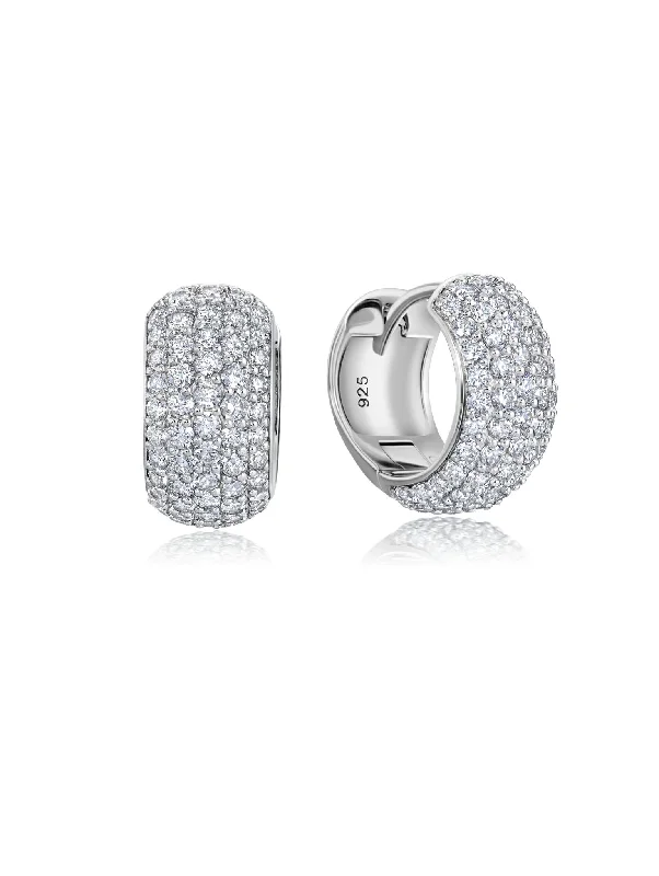 Pave Huggie Earrings in Platinum