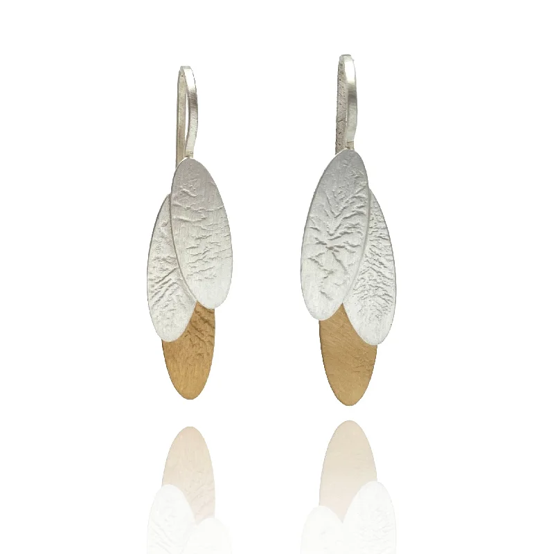 Small Reticulated Silver and Gold Triplet Earrings