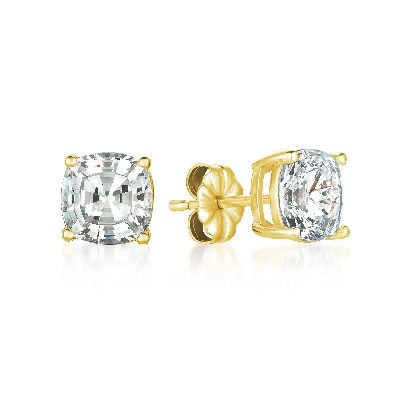 Solitaire Asscher Earrings Finished in 18kt Yellow Gold - 4.0 Cttw