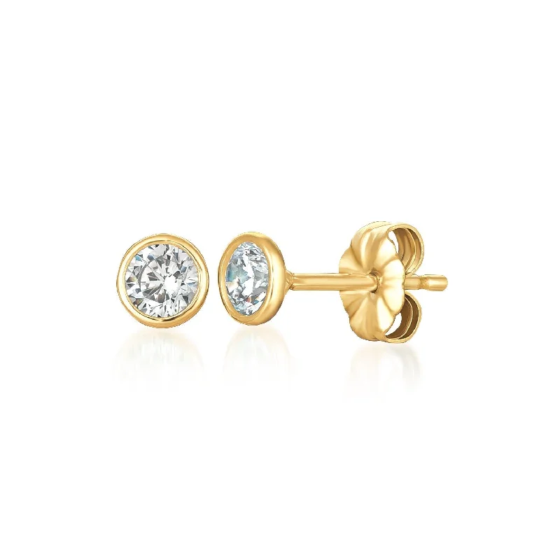 Solitaire Bezel Set Earrings Finished in 18kt Yellow Gold - 1.0 Cttw