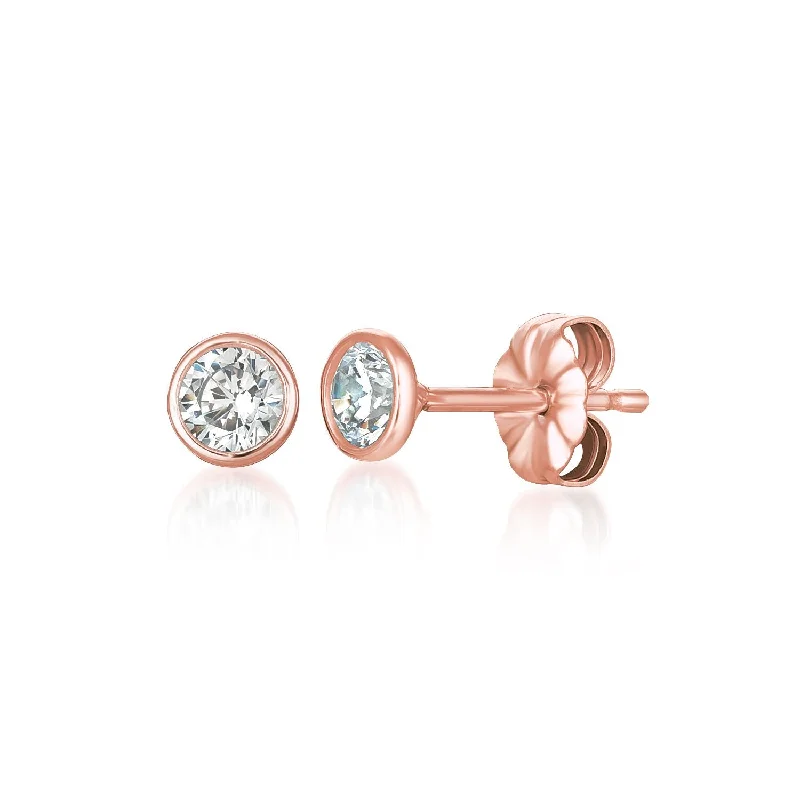 Solitaire Bezel Set Earrings Finished in 18kt Rose Gold - 1.0 Cttw