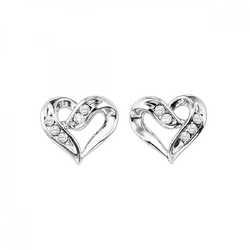 Silver Diamond Heart Studs