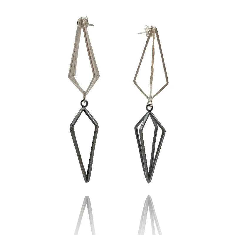 Sterling Silver Double Triangle Links Earrings