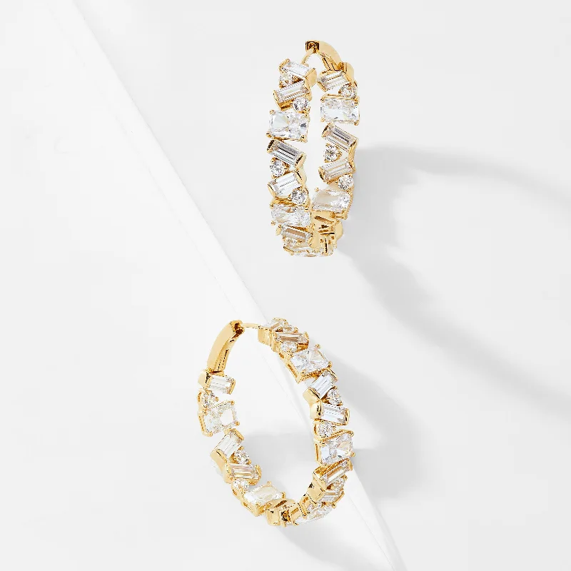 STERLING SILVER JAZZ CZ DECO HOOP EARRINGS