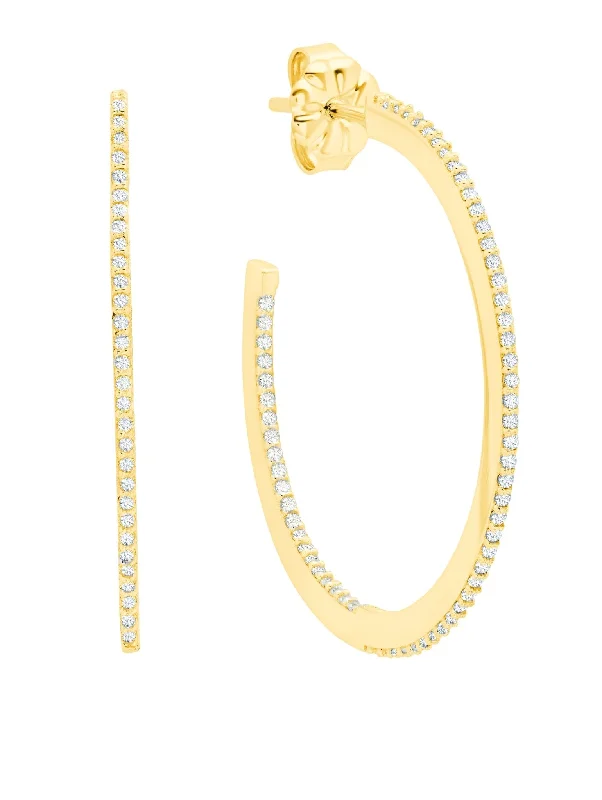 Thin Diamond Edge Pave Hoop Earrings Earring 18kt Yellow Gold Sale