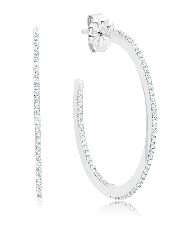 Thin Diamond Edge Pave Hoop Earrings In Pure Platinum Sale