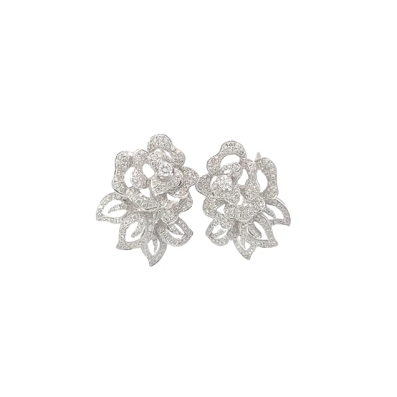 White Gold Diamond Rose Earrings