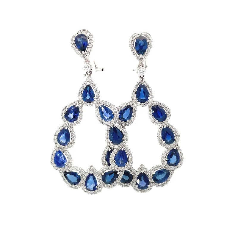 White Gold Diamond Sapphire Chandelier Earrings