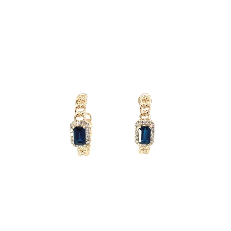 Yellow Gold Diamond Sapphire Chain Hoops