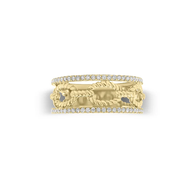 Diamond & Gold Rope Link Ring