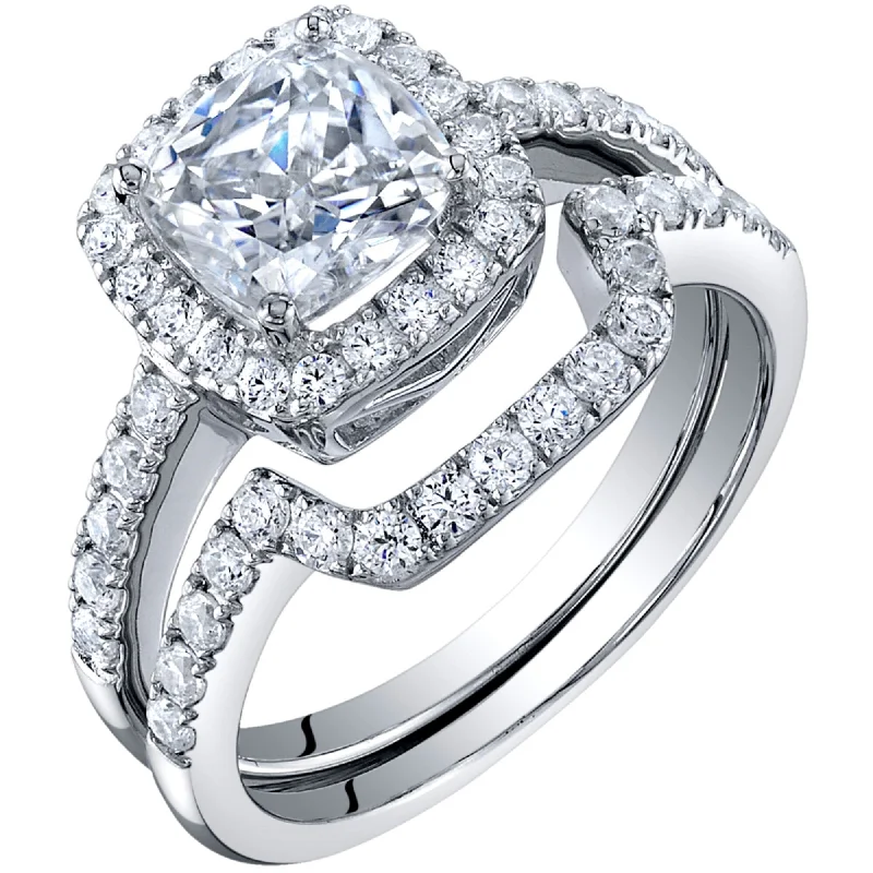 2 ct Moissanite Cushion Cut Engagement Ring Wedding Band Bridal Set in Sterling Silver