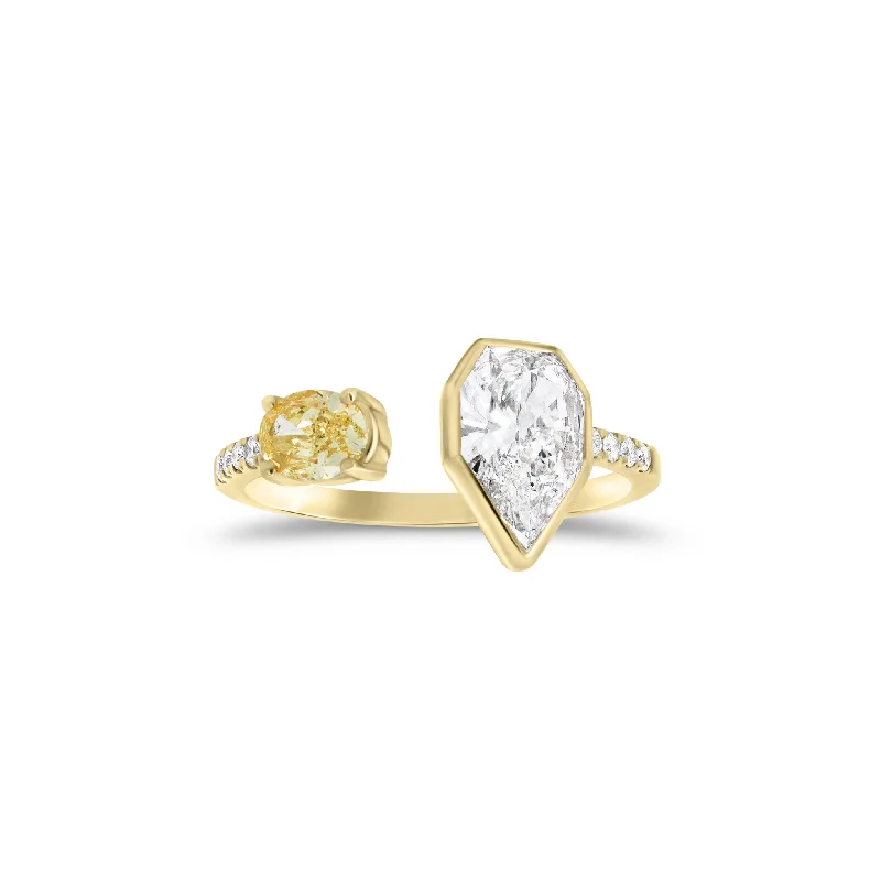 Diamond Heptagon & Yellow Diamond Oval Open Ring